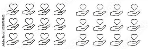 Hands holding hearts in a creative pattern for a design project or digital artwork presentation