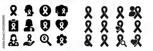 Symbols representing awareness and support for various causes displayed in monochrome style