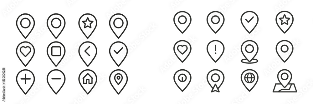 Fototapeta premium Various location marker icons designed for digital maps and applications, showcasing different styles and symbols