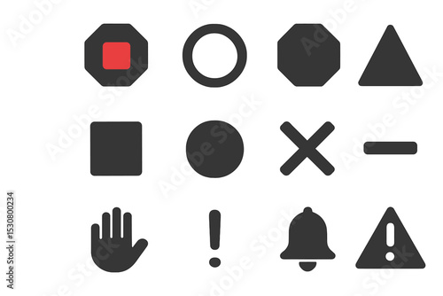 Various geometric shapes and symbols displayed in a grid format on a neutral background in a creative design context
