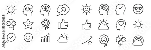 Creative line icons depicting emotions, nature, and positivity for design purposes and digital media