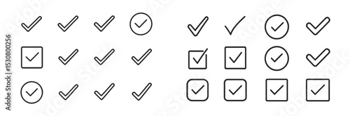 Various checkmarks and selection symbols arranged in different patterns on a plain background
