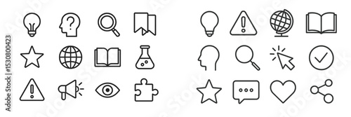 Collection of simple line icons illustrating various concepts and activities for educational or informative use