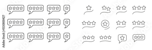 Stars and speech bubbles representing customer reviews and ratings for various products and services