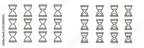 Multiple hourglass icons arranged in neat rows, illustrating the passage of time in a minimalistic design