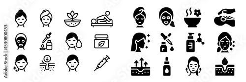 Beauty treatments and skincare routines illustrated through various icons in a minimal design showcasing self-care activities