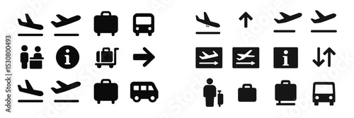 Signs for airport navigation and travel information designed for travelers at transport hubs