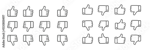 Various hand gestures displayed in a simple, minimalistic graphic representation of approval and disapproval symbols