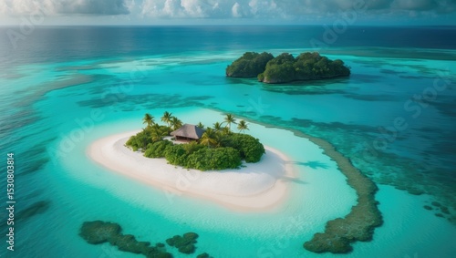 Fototapeta Naklejka Na Ścianę i Meble -  Bahamas aerial view of the island and beach shoreline