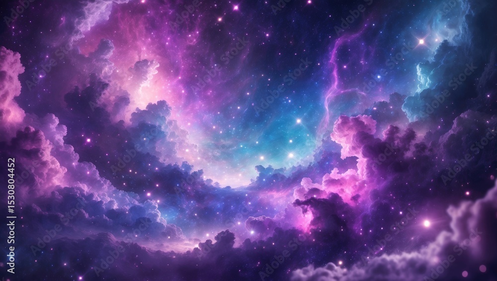 Fototapeta premium A realistic broad colorful universe featuring a starry nebula.