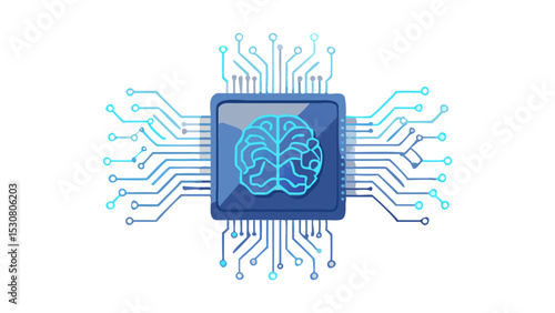 Artificial Intelligence Microchip – Futuristic Circuit Board Illustration in Vector Format