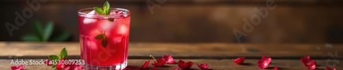 Wallpaper Mural Iced roselle tea, fresh roselle garnish, wooden background, closeup, vitamins Torontodigital.ca