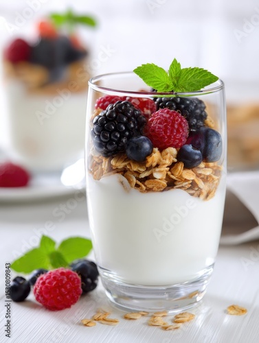 Wallpaper Mural A delicious parfait layered with yogurt, granola, and fresh berries on a bright table Torontodigital.ca