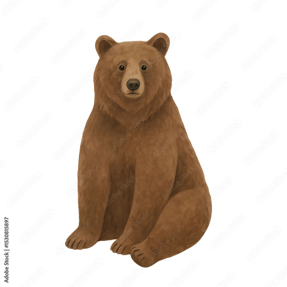 Fototapeta premium Freehand watercolor illustration of a cute sitting brown bear. A hand-drawn watercolour teddy bear. For design, postcards, wrapping paper