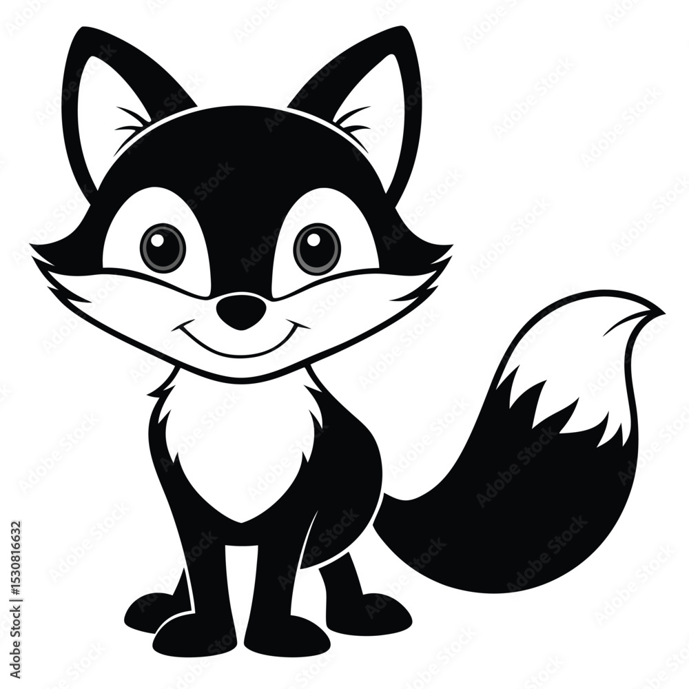 Obraz premium A sweet cartoon fox with a fluffy tail sits peacefully while smiling softly