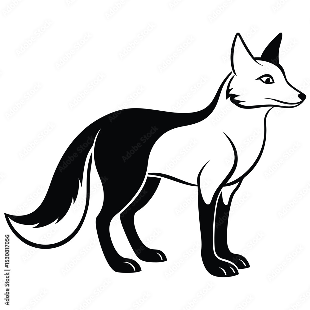 Fototapeta premium Striking monochromatic fox illustration presents a simple yet elegant side profile in format