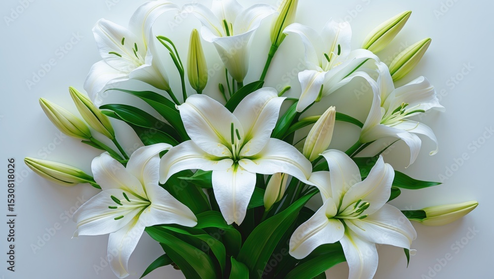 Fototapeta premium Beautiful lilies displayed on a white background, suitable for funeral flowers