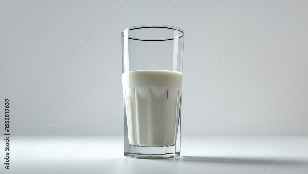 A glass of milk displayed on a white background with no other elements. A glass of milk displayed on a white background with no other elements.