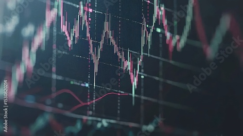 Close-up of a computer screen displaying a detailed financial chart with fluctuating lines and data points, suggesting market activity