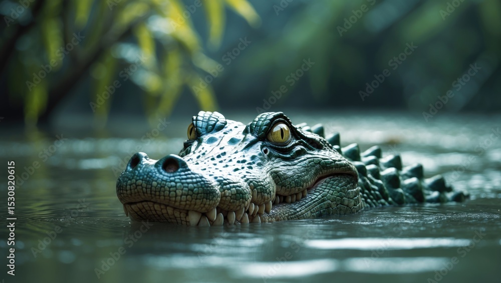 Obraz premium A head of adult Saltwater Crocodile visible in the river.