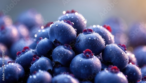 Wallpaper Mural A detailed macro photograph captured at close proximity of multiple juicy, moist blueberries. Torontodigital.ca
