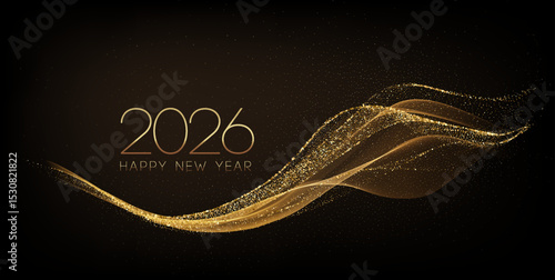 2026 Merry Christmas and Happy New Year Abstract shiny color gold wave design element
