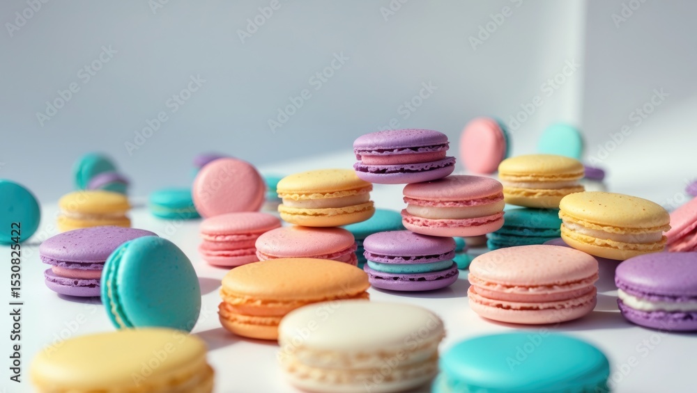 Obraz premium Colorful French macaroons or macarons displayed on a white background