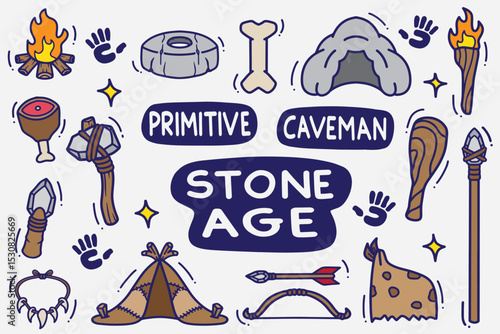 set of primitive doodle with color good for, background, wallpaper, element design, icon, etc