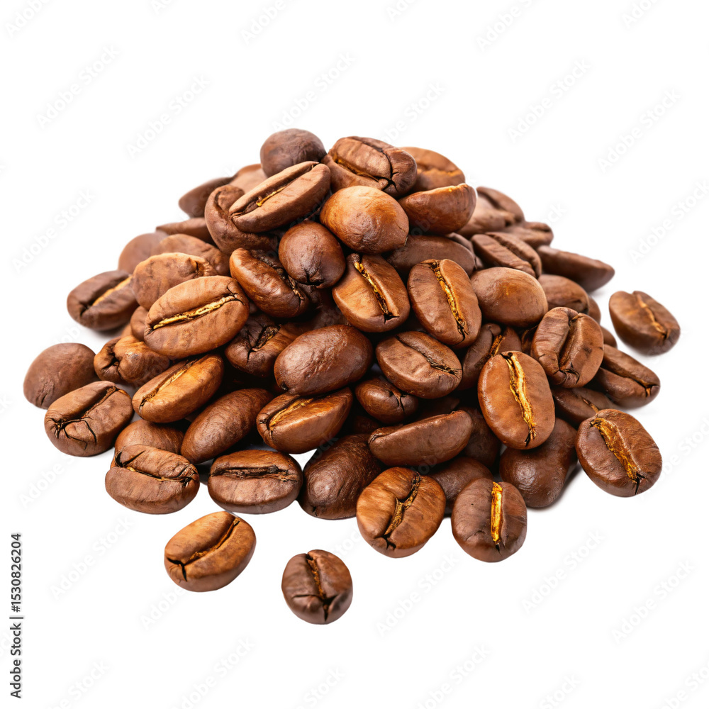 Pile of Roasted Coffee Beans Isolated on Transparent Background Pile of Roasted Coffee Beans Isolated on Transparent Background