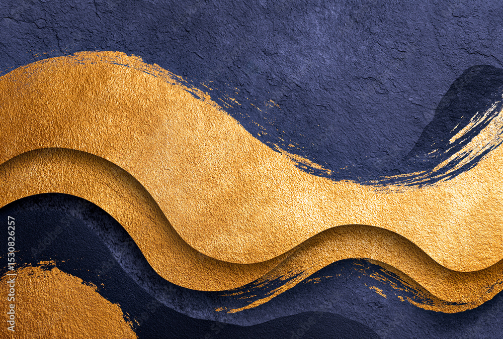 Abstract design with textured golden waves against a deep blue backdrop. The gold appears brushed, creating depth and contrast. Abstract design with textured golden waves against a deep blue backdrop. The gold appears brushed, creating depth and contrast.
