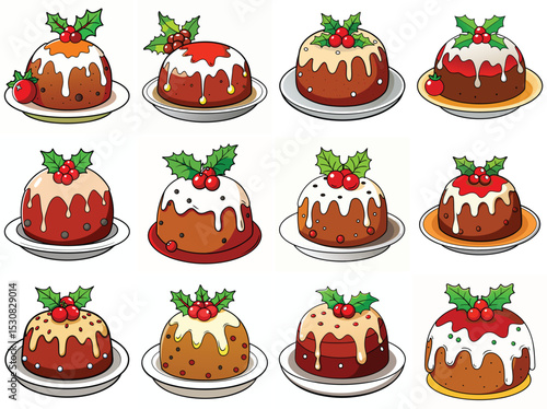 Christmas pudding vector illustration isolated on white background.