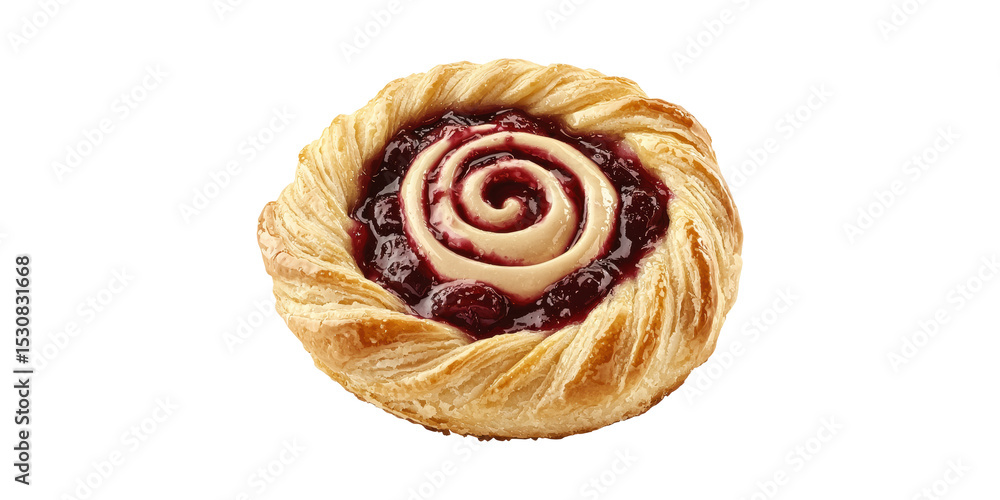 Fototapeta premium Cherry Danish Pastry With Swirl Design. Delicious Dessert For Breakfast Or Snack Isolated On Transparent Background