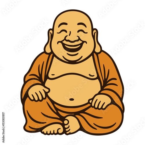 laughing Buddha or Happy Buddha sitting in a meditative pose.Clean bold outlines and flat style, for informal, adult, or alternative creative projects. Vector illustration
