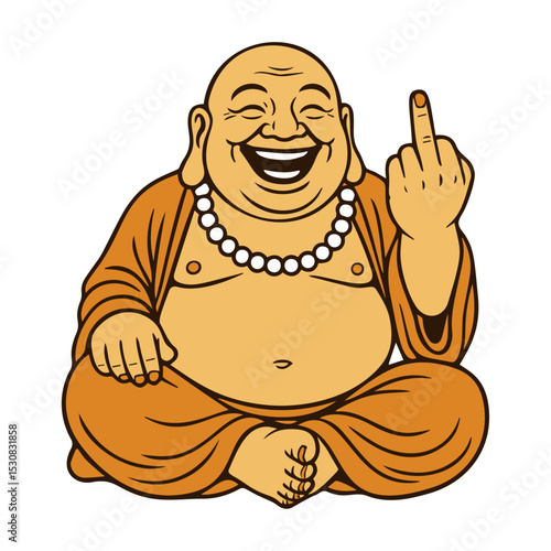 laughing Buddha or Happy Buddha sitting in a meditative pose.Clean bold outlines and flat style, for informal, adult, or alternative creative projects. Vector illustration