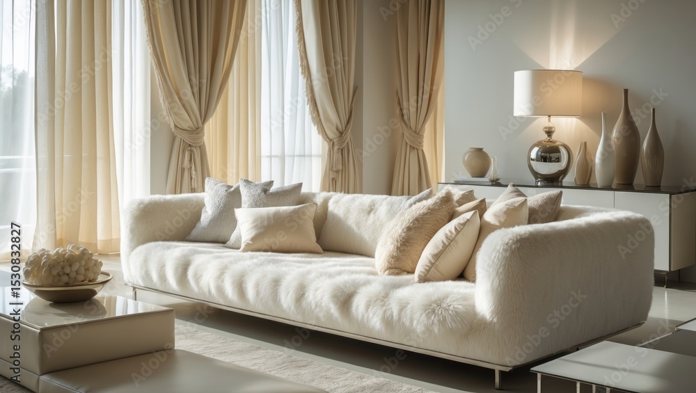 Naklejka premium 1pc Plush Winter Sofa Cushion Cover Solid Color Simple Anti-slip Sofa Seat Cover