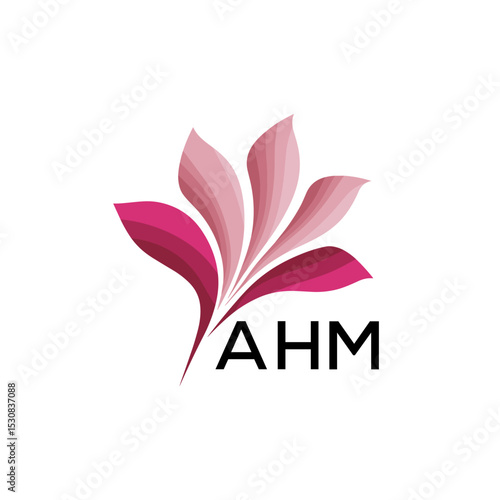 AHM Abstract Pink Floral Logo Design – Modern Petal Icon for Beauty, AHM Later logo Spa, and Wellness Branding
