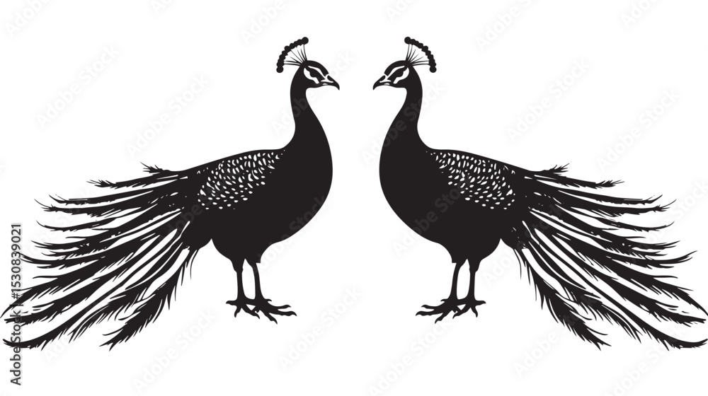 Obraz premium Peacocks silhouette isolated in White background