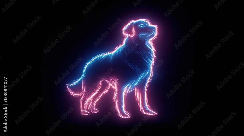 Fototapeta premium Neon Sign Style Nova Scotia Duck Tolling Retriever Glowing Against Dark