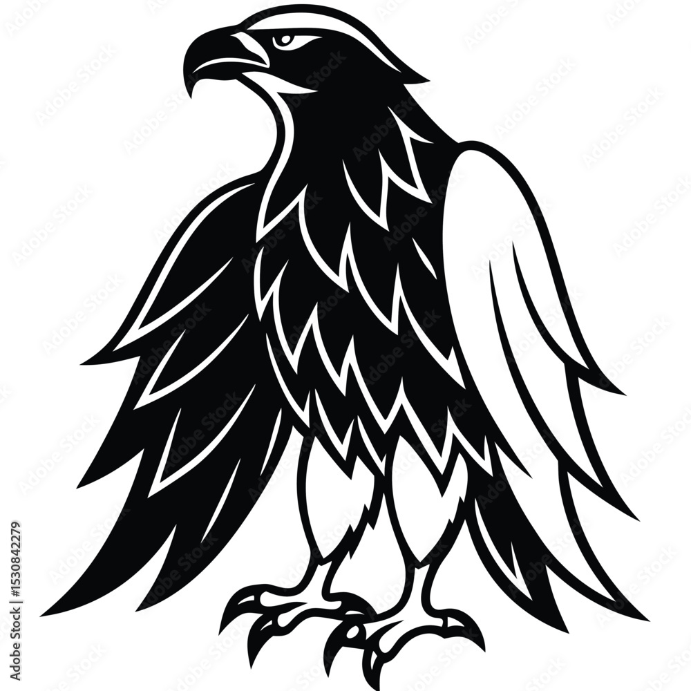 Fototapeta premium Bold eagle strikes a majestic pose with intricate wing and feather details evident