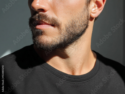 Close-Up Portrait of a Bearded Man in Black T-Shirt