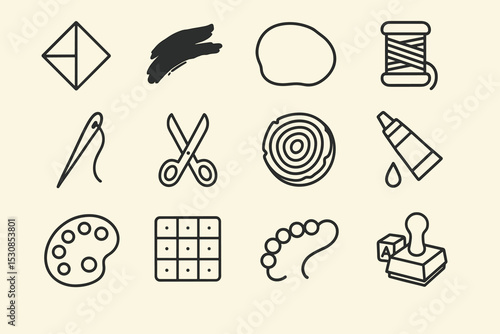 Minimalist craft and hobby icons collection in black and white