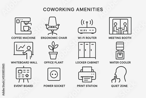 Coworking space amenities including coffee machine and ergonomic chair