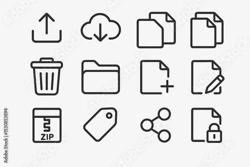Minimalist icon set for file management and data sharing