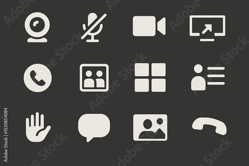 Set of communication icons for video and audio calls