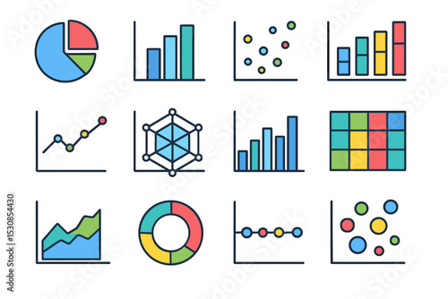 Colorful variety of graphs and charts in minimalist style