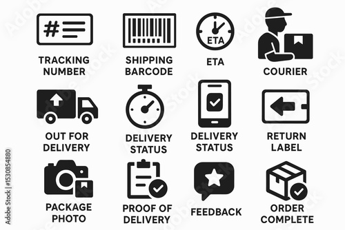 Shipping and delivery icons set with courier and order status symbols