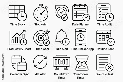 Icons representing time management tools and techniques