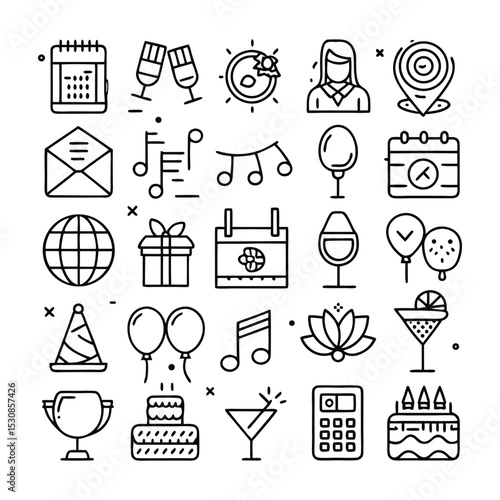 Celebration event icons line art graphic design