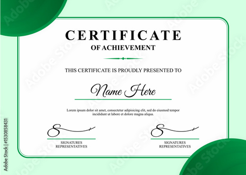 Elegant Green Certificate of Achievement Template
