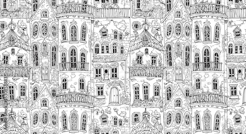 Black and white ornate building pattern